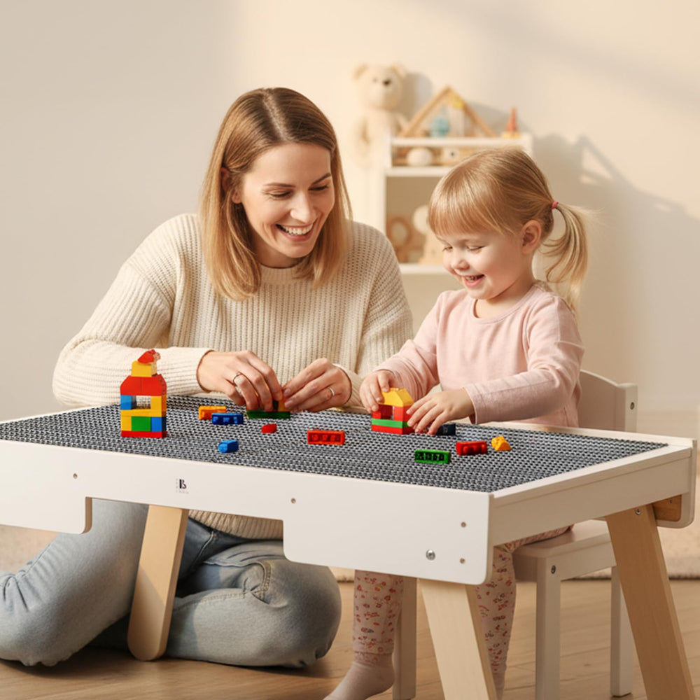 3-in-1 Wooden Kids Activity Table with Building Board & Storage