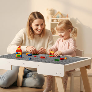 3-in-1 Wooden Kids Activity Table with Building Board & Storage