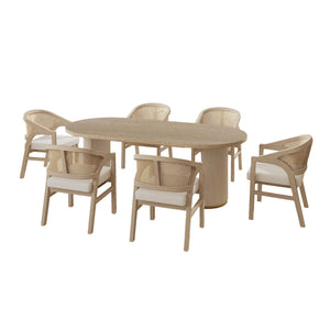 7-Piece Oval Dining Table Set with 6 Upholstered Chairs