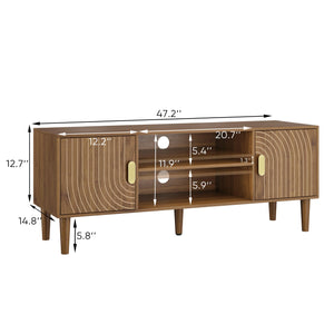 47.2-Inch Walnut TV Stand with Line Groove Design & Storage