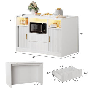 Rolling Kitchen Island with Storage, Power Outlet & LED Light