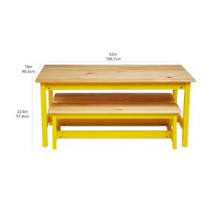 Kids Indoor Picnic Table and Bench Set – Natural Solid Pine Wood