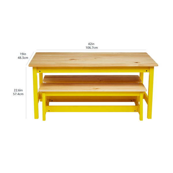 Kids Indoor Picnic Table and Bench Set – Natural Solid Pine Wood