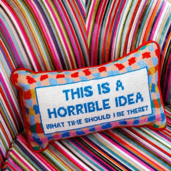 Needlepoint Throw Pillow – Wool Embroidered Accent Pillow 9" x 15"