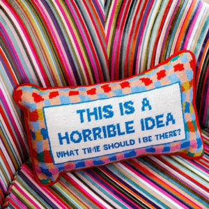 Needlepoint Throw Pillow – Wool Embroidered Accent Pillow 9" x 15"