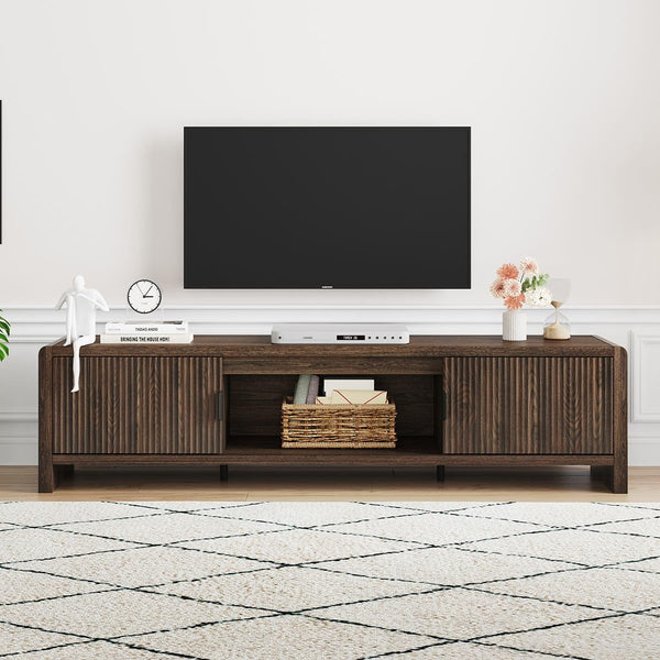 Mid Century Modern TV Stand with Waveform Fluted Doors, 63 Inch