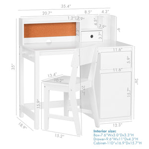 Kids Desk and Chair Set with Hutch and Storage
