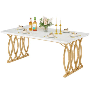63" Rectangular Dining Table for 4–6 | Faux Marble Top & Gold Metal Legs