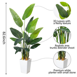 Bird of Paradise Artificial Plant 6.8 FT with White Planter