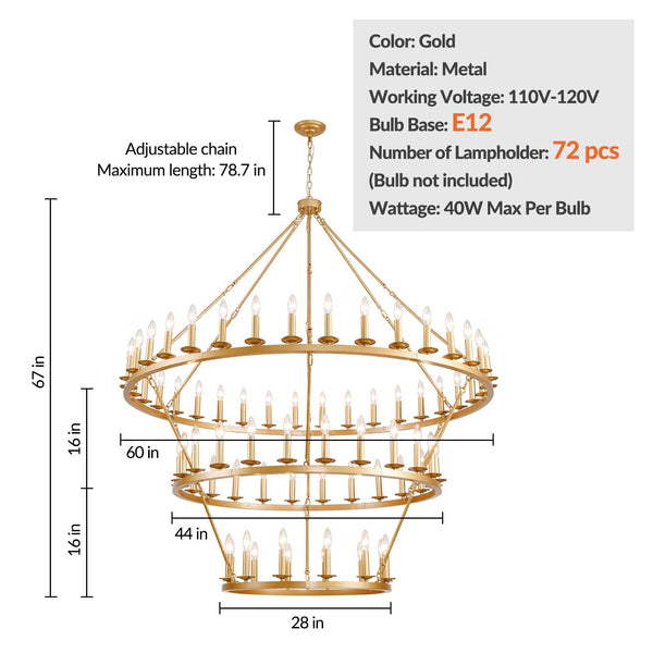 Wagon Wheel Chandelier 60-Inch Multi-Tier Metal Ceiling Light