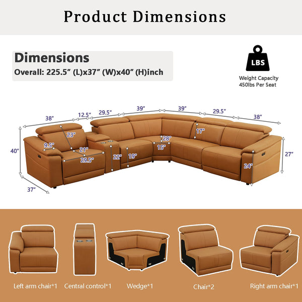 Power Recliner Sectional Sofa with Storage Console