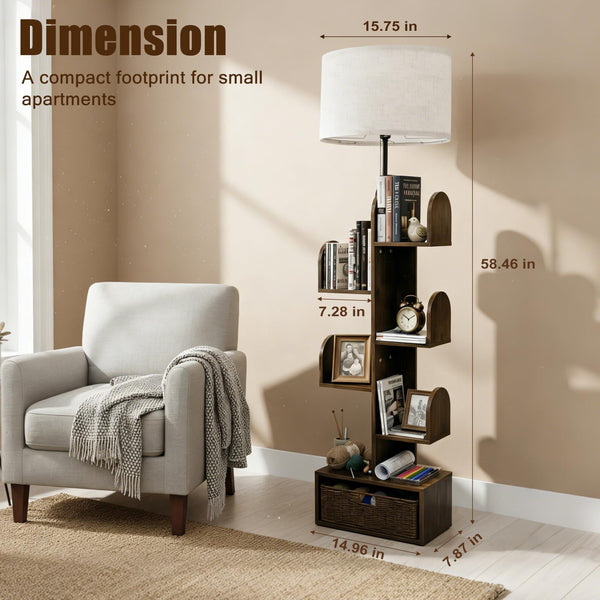 5-Tier Cactus Bookshelf Floor Lamp with Dimmable Lighting