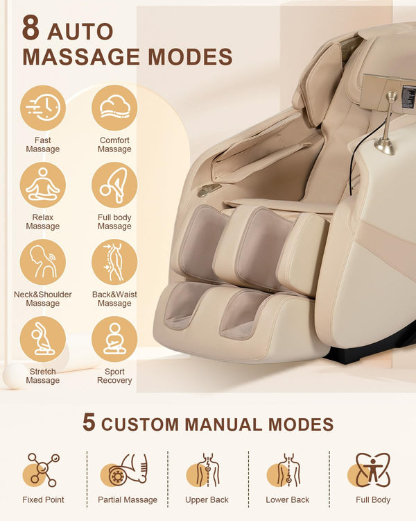 Full Body Zero Gravity Massage Chair – SL-Track, AI Control, Shiatsu, Beige