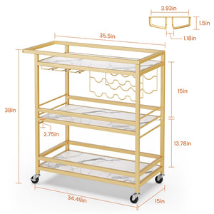 3-Tier Rolling Bar Cart with Wine Rack & Glass Holder