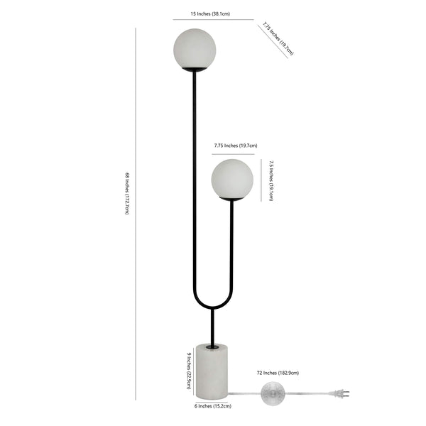 2-Light Globe Floor Lamp with Marble Base