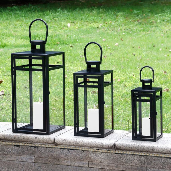 Metal Lantern Set of 3 – Assorted Sizes with Glass Panels
