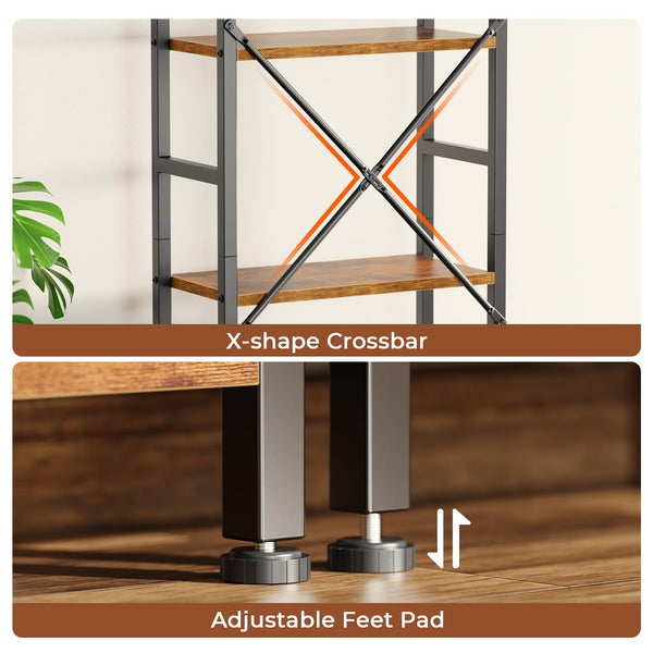 Industrial Ladder Bookshelf with Adjustable Shelves