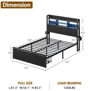Platform Bed Frame with Storage Drawers, LED Lights & Charging Station