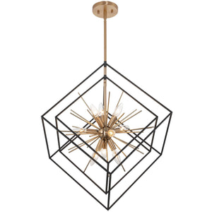 9-Light Modern Geometric Chandelier – Black & Cool Brass