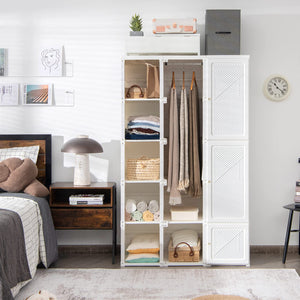 Portable Closet Wardrobe with Cubby Storage & Magnet Doors