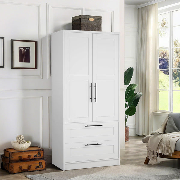 Armoire Wardrobe Closet with 2 Doors & 2 Drawers