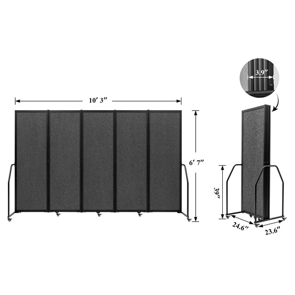 5-Panel Folding Privacy Screen with Wheels – Dark Gray