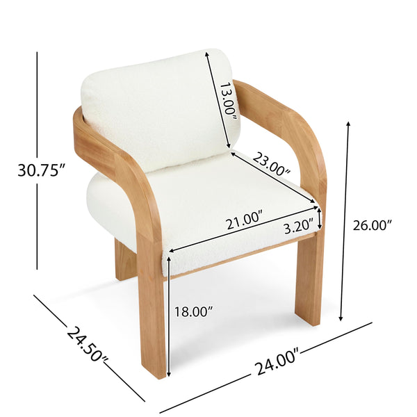 Boucle Dining Chairs Set of 2 with Cushion & Curved Arms