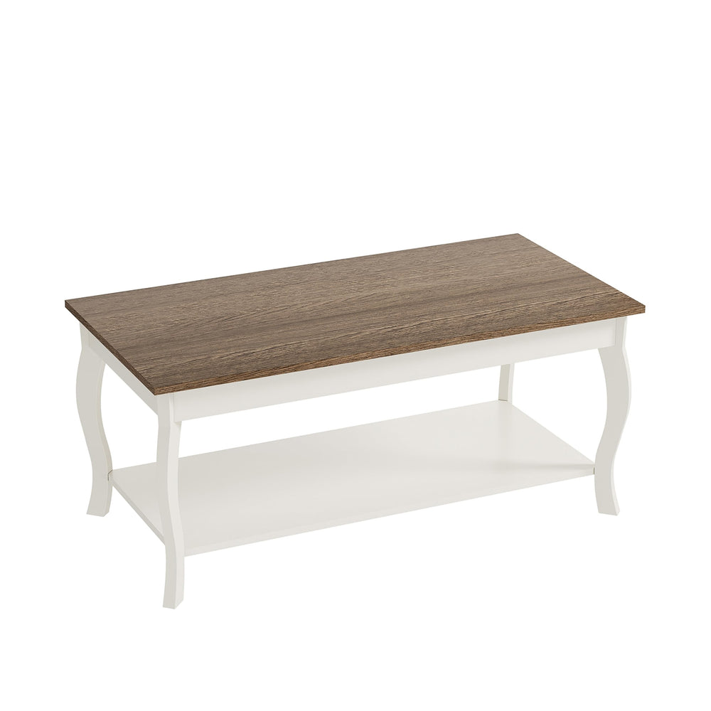 Rustic Coffee Table with Curved Legs & Storage Shelf