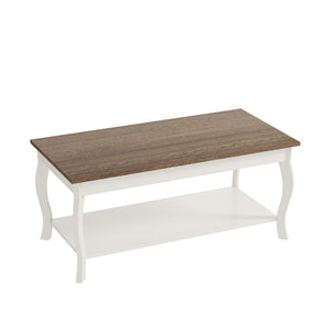 Rustic Coffee Table with Curved Legs & Storage Shelf