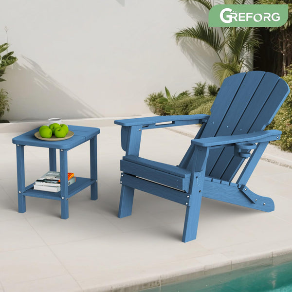 GREFORG Patio Side Table, Small Rectangular HDPE Adirondack End Table for Outdoor Use in Pool, Garden, Lawn, Backyard,Navy