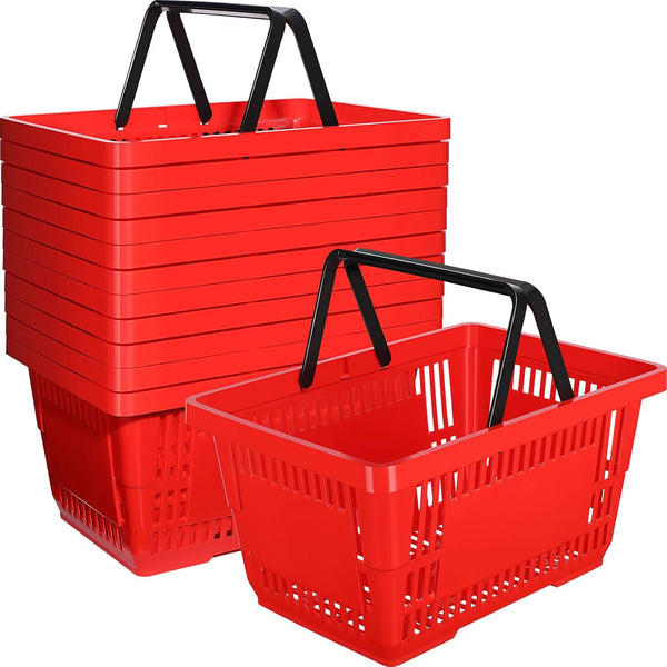 Stackable Plastic Shopping Baskets with Handles – Set of 12
