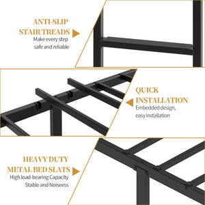 Twin Over Twin Metal Bunk Bed with Guardrails and Ladder