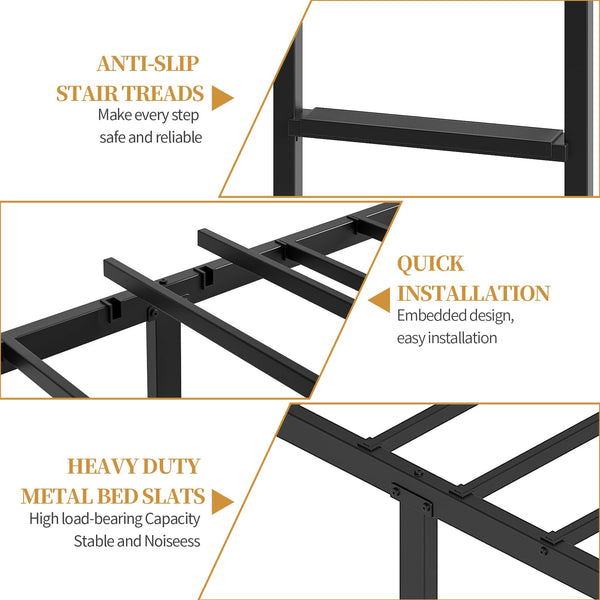 Twin Over Twin Metal Bunk Bed with Guardrails and Ladder