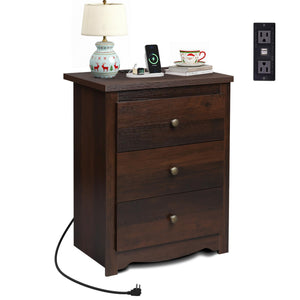 3-Drawer Nightstand with Charging Station & USB Ports