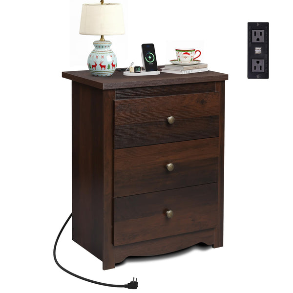 3-Drawer Nightstand with Charging Station & USB Ports