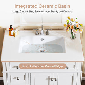 36-Inch Bathroom Vanity with Sink, 4 Drawers & 2 Doors, Solid Wood Frame