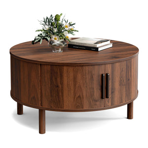 Round Coffee Table with Sliding Doors