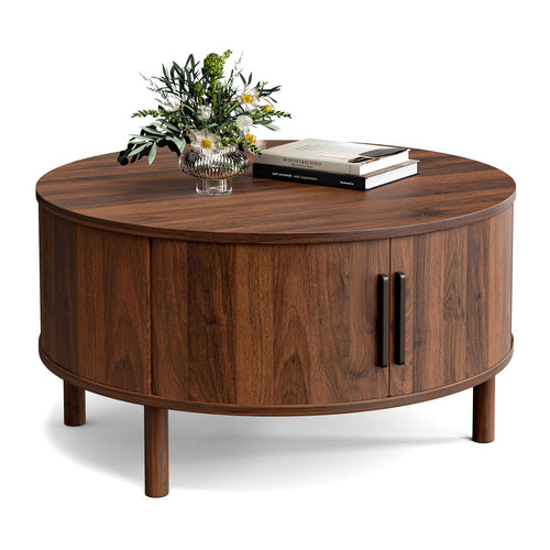 Round Coffee Table with Sliding Doors