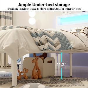 Twin Bed Frame with Headboard Shelf, RGB LED Light & Charging Station