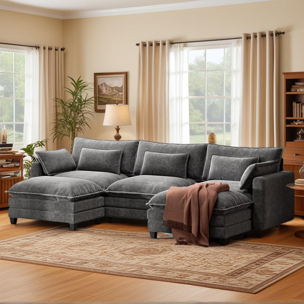 U-Shaped Modular Sectional Sofa with Ottoman