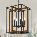 6-Light Rustic Farmhouse Chandelier with Faux Wood & Metal Frame