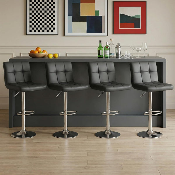 Counter Height Bar Stools with Metal Base & PU Leather Seat