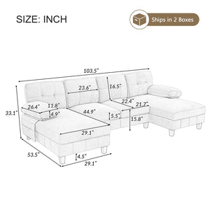 U-Shaped Sectional Sofa with Dual Chaise Lounges & Storage Pockets