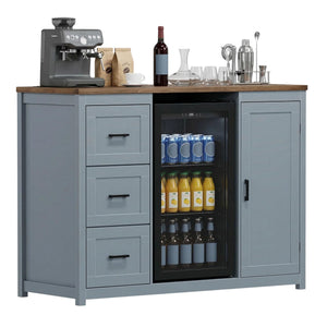 Bar Cabinet with Fridge Space, 3 Drawers, Adjustable Shelves & Power Outlet