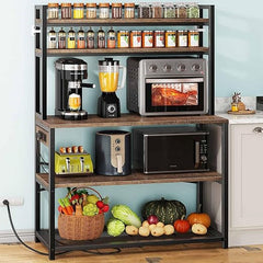 5-Tier Baker's Rack with Power Outlets and Microwave Stand, 38 Inch Kitchen Shelf with Storage