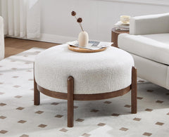 29" Round Ottoman Upholstered Footstool with Wooden Legs