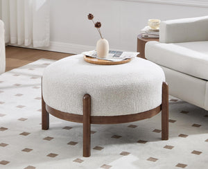 29" Round Ottoman Upholstered Footstool with Wooden Legs