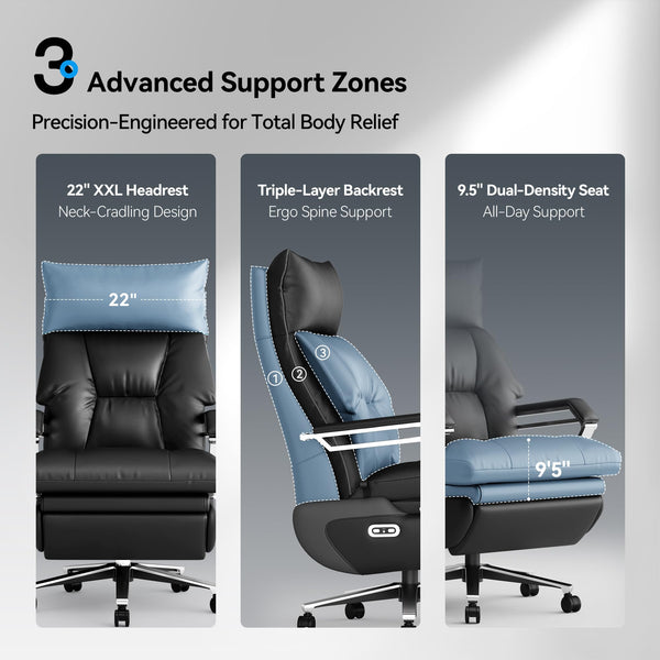 Dual Motor Electric Executive Office Chair with Footrest