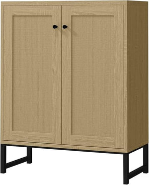Rattan 2-Door Storage Cabinet with Shelves