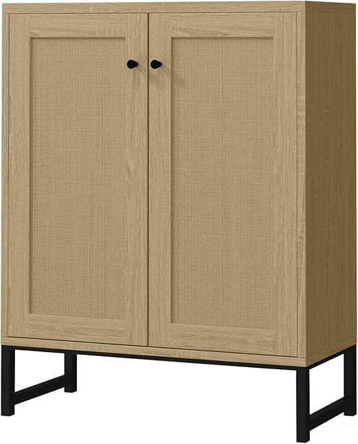 Rattan 2-Door Storage Cabinet with Shelves